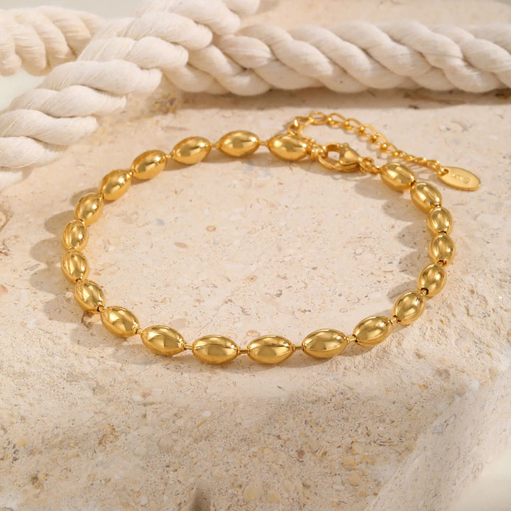 Beaed Ball Anklet Bracelet for Women, Waterproof Adjustable Link, 3mm 5mm Stainless Steel Stackable Gold Plated Anklet Jewelry