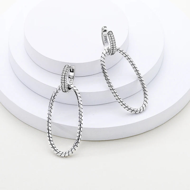 2024 New Sterling Silver S925 Oval Double Ring Close Set Serpentine Earring Drop Simple Jewelry For Women And Girls Party Gift