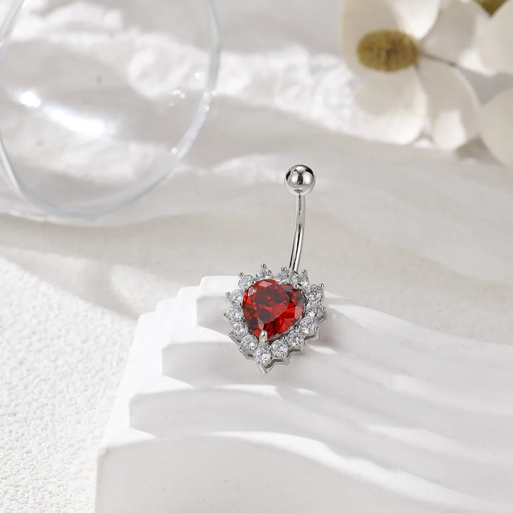 3PCS Heart Crystal Belly Button Piercing Jewelry Set Red Cz Navel Piercing Bulk Flower Belly Rings Pack Piercing Ombligo Lote