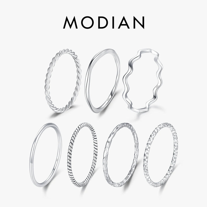 MODIAN 925 Sterling Silver Simple Fashion Stackable Ring Classic Wave Geometric Exquisite Finger Rings For Women Party Jewelry