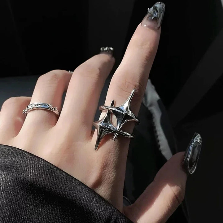 Punk Silver Color Copper Stars Open Rings for Women Men Fashion Adjustable Couple Rings Y2K Hip Hop Vintage Ring Jewelry Gift