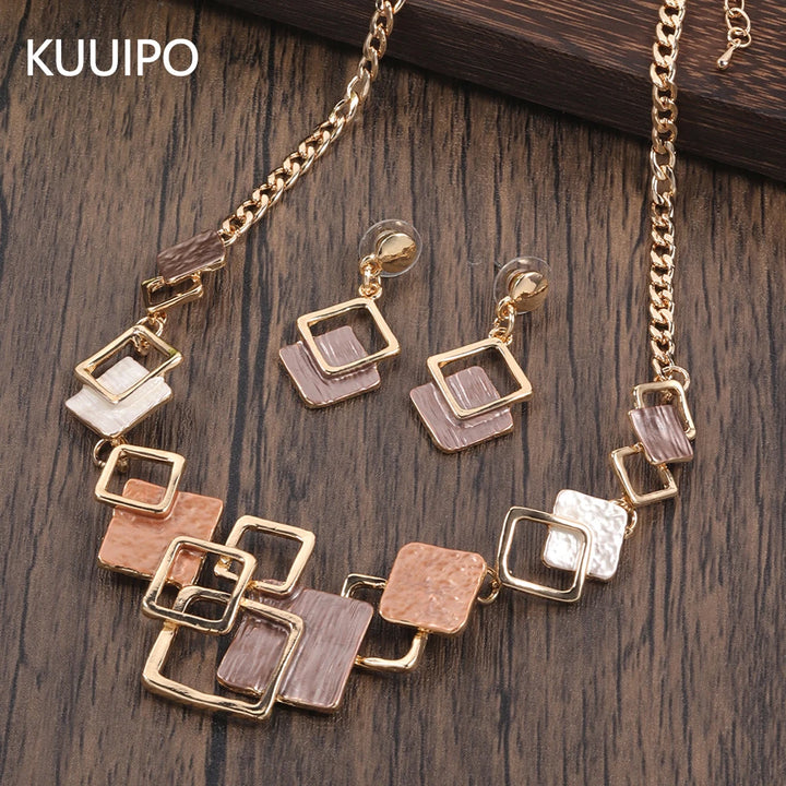 Fashion Simple Drip Oil Geometric Jewelry Sets for Women Accessories New Trendy Necklace and Earrings Set Daily Party Prom Gift