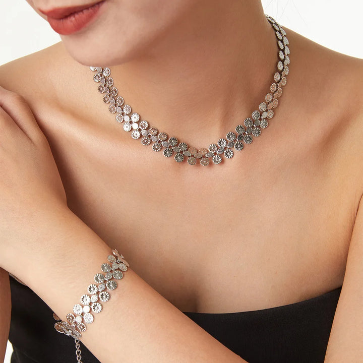 Nivora Stainless Steel Women Charm Jewelry Sets PVD Gold Plated Chain Necklace Bracelet For Women Wedding Bridal Jewellery