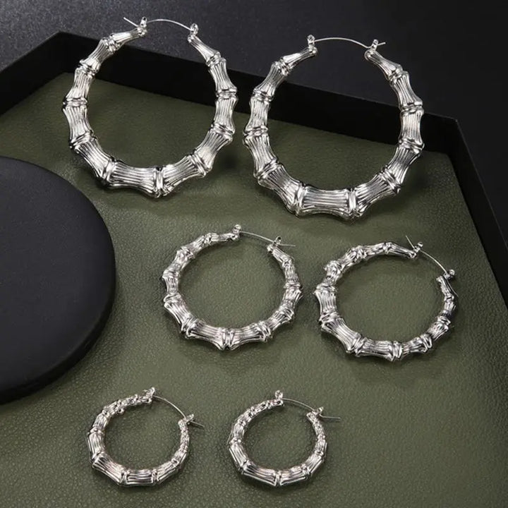 Punk Earrings Sliver Gold Color Big Bamboo Circle Hoop Earrings Large Celebrity Earrings Hoops Jewelry Charms for Women