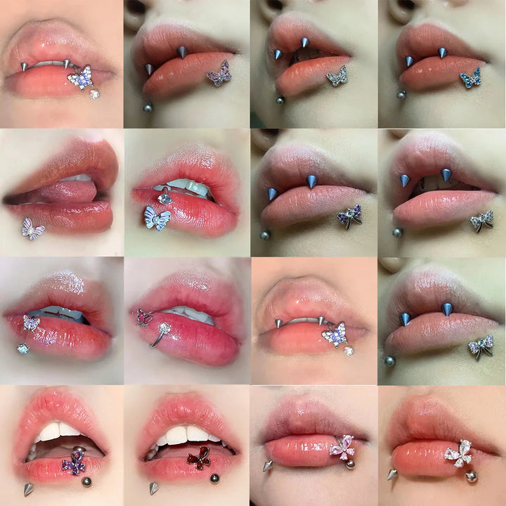 1pc Crystal Butterfly Labret Piercing Lip Ring C Shape Stainless Steel Ins Sweet Cool Y2K Girl Piercing Cartilage Body Jewelry