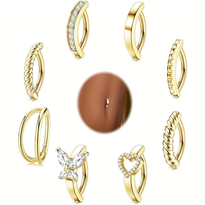 Bobisty 1PC Surgical Steel Belly Button Ring for Women CZ Heart Butterfly Simple Reverse Navel Rings Body Piercing Jewelry