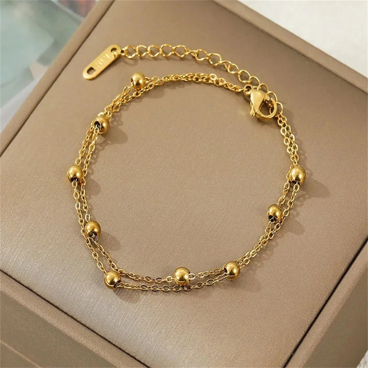 Gold Color Stainless Steel Bead Anklet Simple Multi-Layer Anklet For Women Fashion Jewelry Trendy Accessories Dropshipping