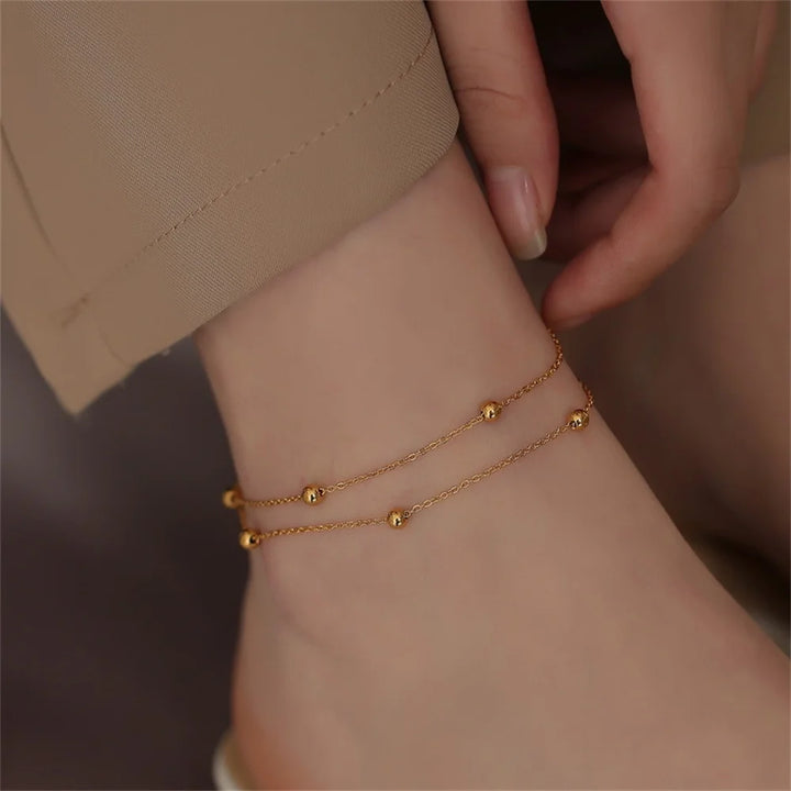 Gold Color Stainless Steel Bead Anklet Simple Multi-Layer Anklet For Women Fashion Jewelry Trendy Accessories Dropshipping