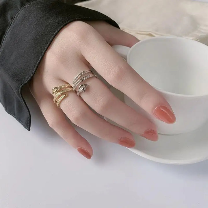 Fashion Winding Snake Rings For Women Men Punk Hip Hop Open Adjustable Gold Color Ring Stainless Steel Zircon Aesthetic Jewelry