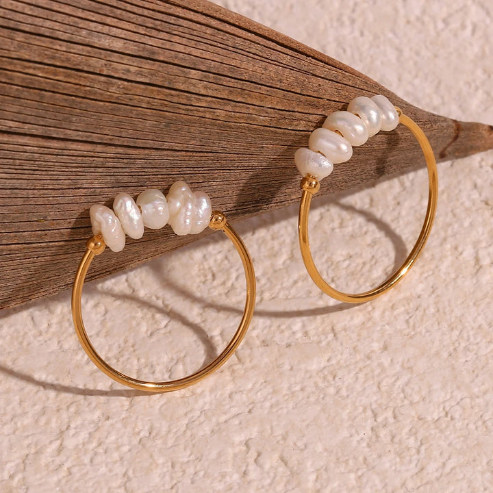 E.B.belle Elegant crushed freshwater pearls can be stacked stainless steel ring woman gold plated jewellery women Decoration