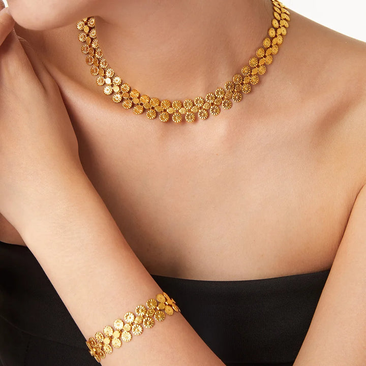 Nivora Stainless Steel Women Charm Jewelry Sets PVD Gold Plated Chain Necklace Bracelet For Women Wedding Bridal Jewellery