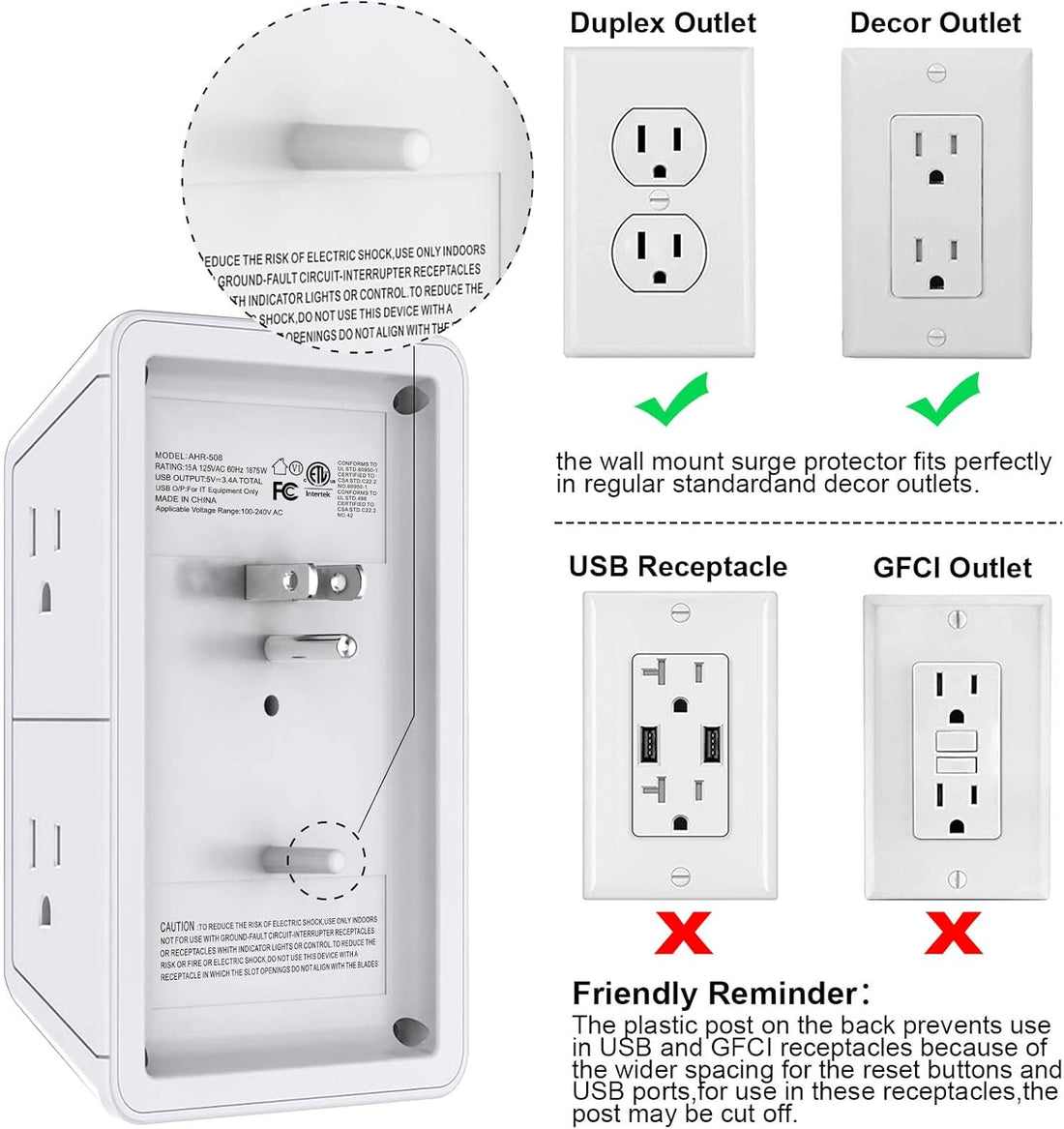 POWRUI 6-Outlet Surge Protector with 3 USB & Night Light
