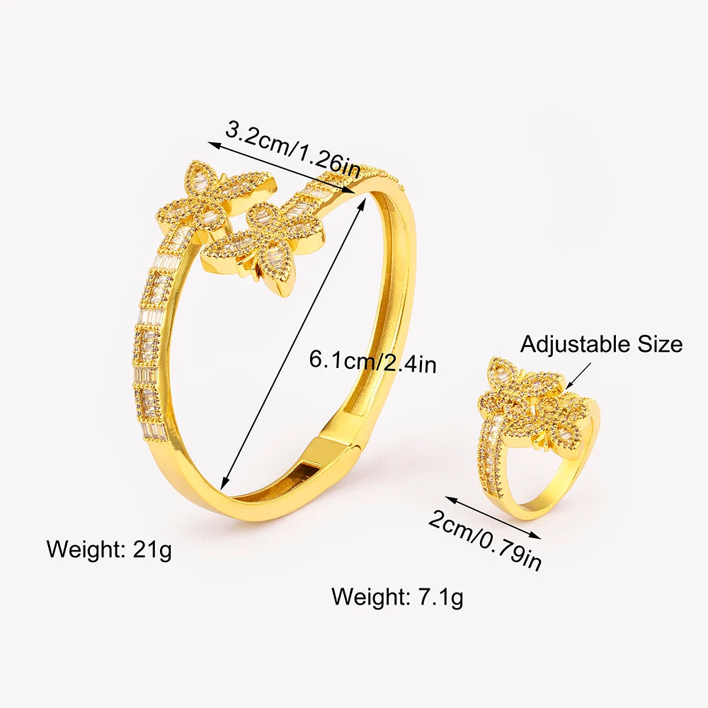 Nidin Fashion Cute Butterfly Shape Sparkling Zircon Jewelry Sets Rings Bangle For Women Elegant Aesthetic Accessories Party Gift
