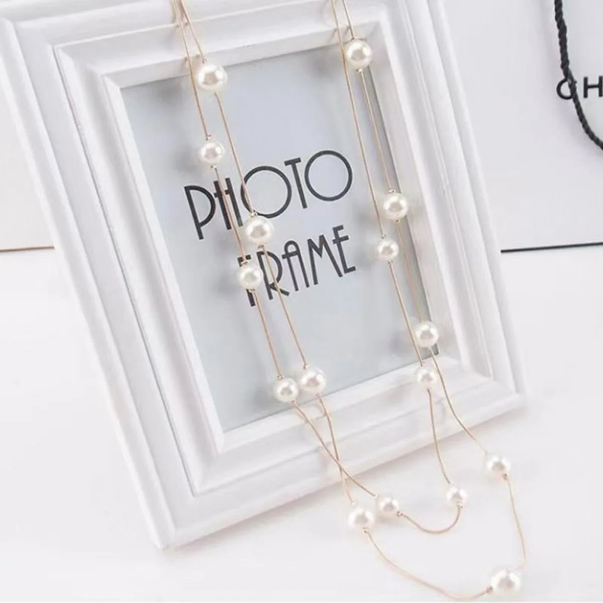 Double Layer Imitation Pearl Necklaces Women Adjustable Korean Version Metal Accessories Jewelry Sweater Chain