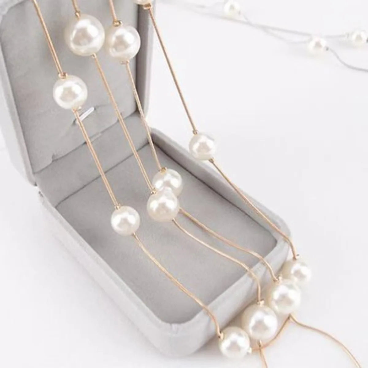 Double Layer Imitation Pearl Necklaces Women Adjustable Korean Version Metal Accessories Jewelry Sweater Chain