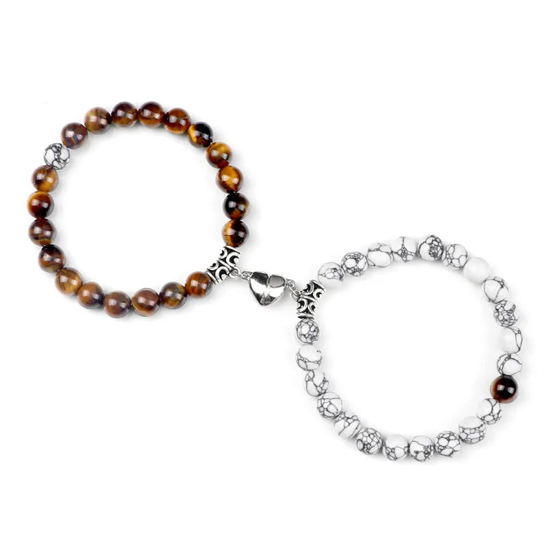Hot Sale 2Pcs/Set Beads Bracelet For Lovers Natural Stone Distance Heart Magnet Couple Bracelets Friendship Fashion Jewelry Gift