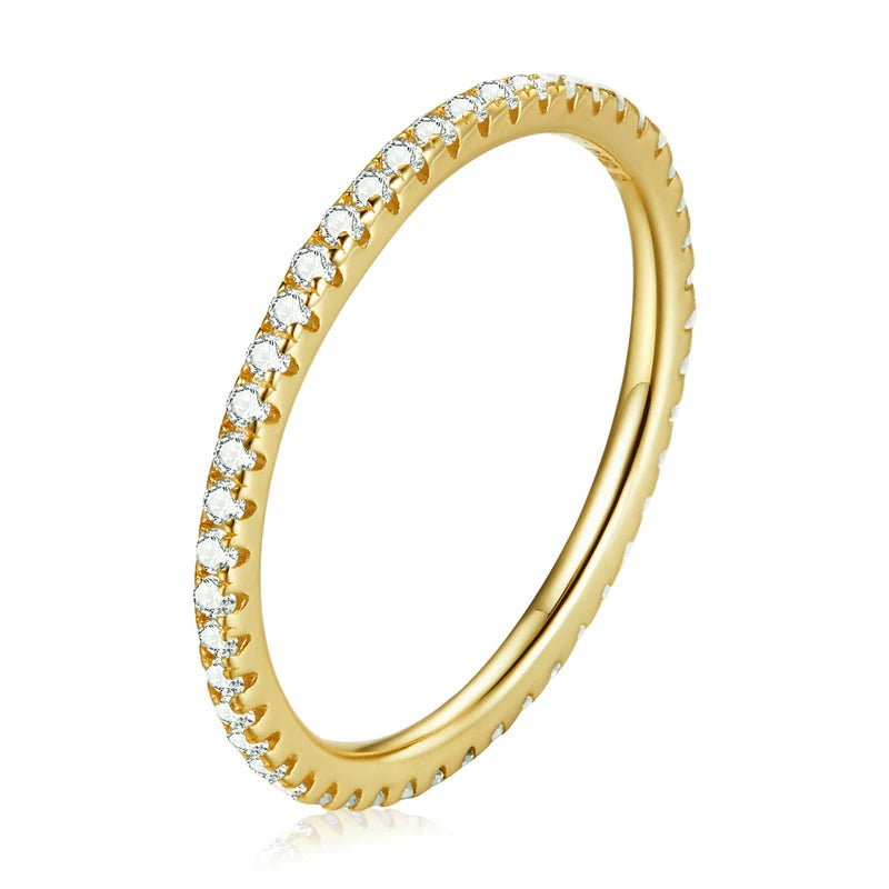 BAMOER 925 Sterling Silver Full pave ring Rainbow CZ Simulated Diamond Stackable Ring Platinum Plated Eternity Bands for Women