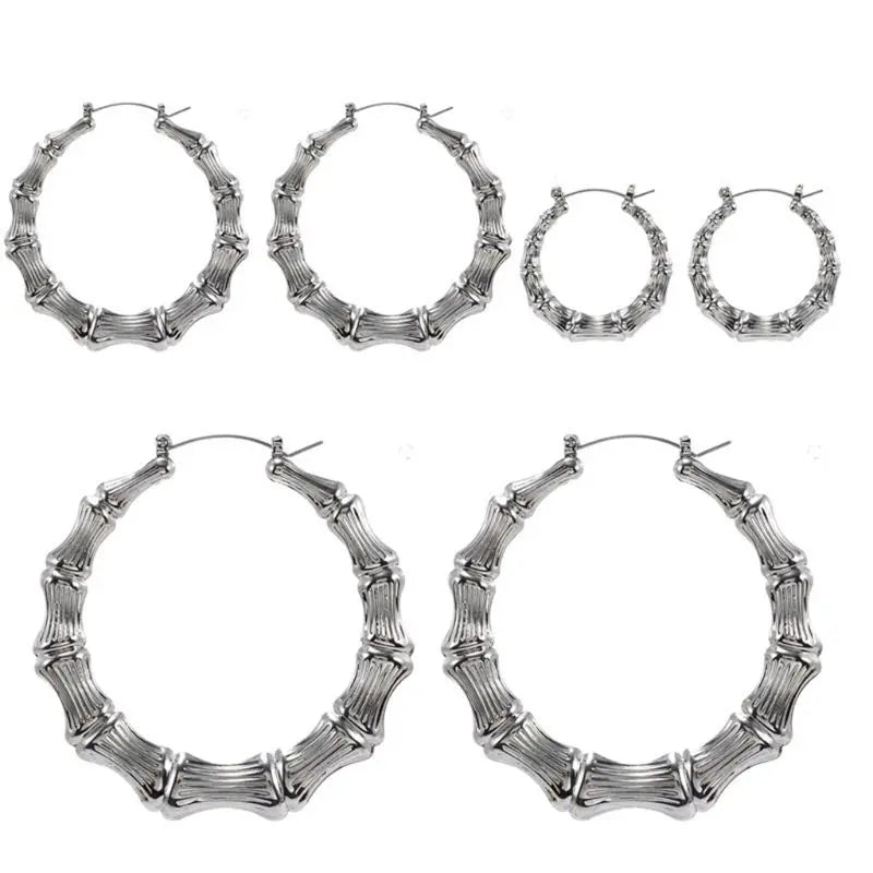 Punk Earrings Sliver Gold Color Big Bamboo Circle Hoop Earrings Large Celebrity Earrings Hoops Jewelry Charms for Women