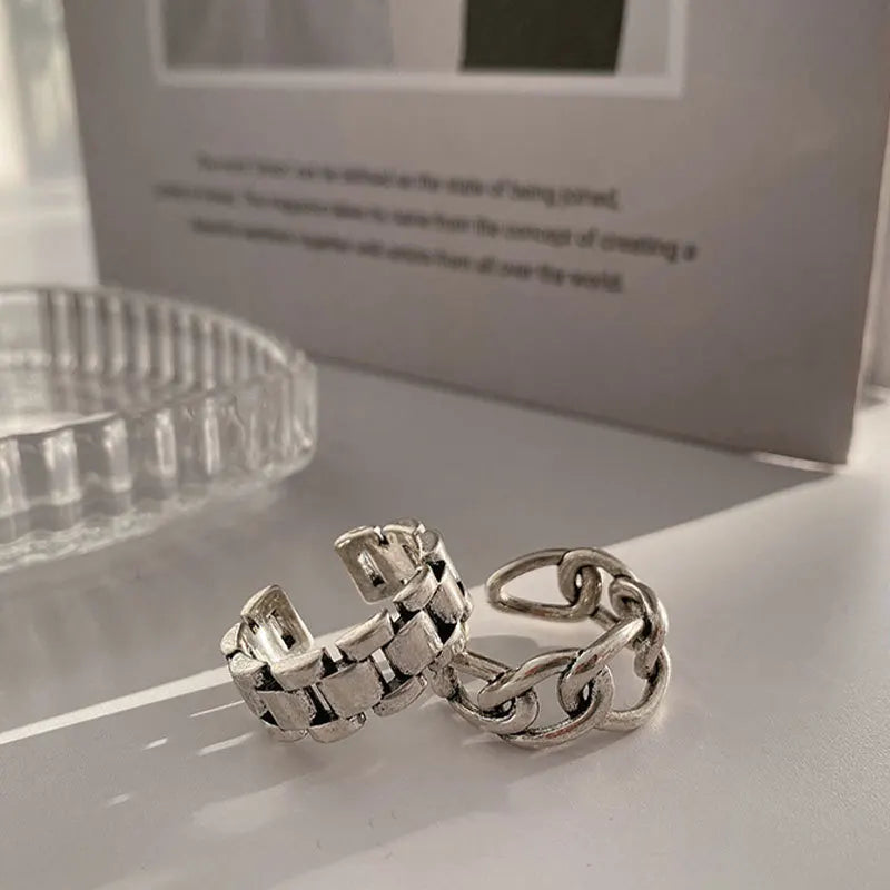 VENTFILLE 925 Sterling Silver Finger Rings New Fashion Creative Cross Hollow Chain Geometric Party Jewelry Gifts