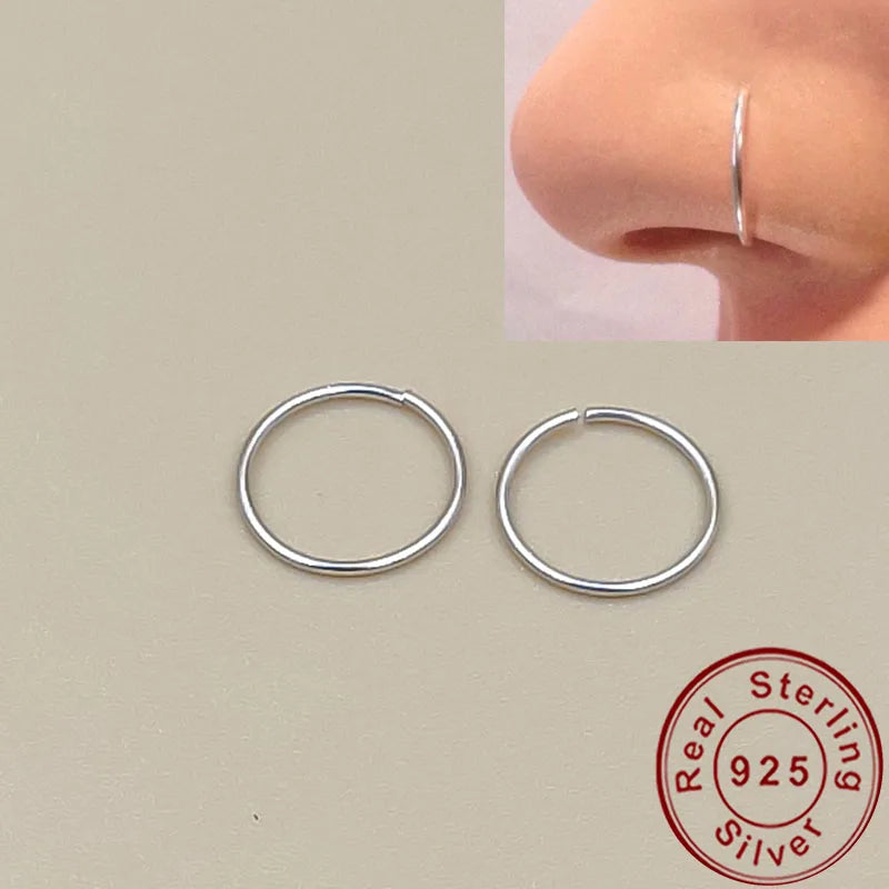 925 silver nose ring lip ring piercing jewelry for women cartilage tragus helix hoop earring small tiny seamless little sleeper