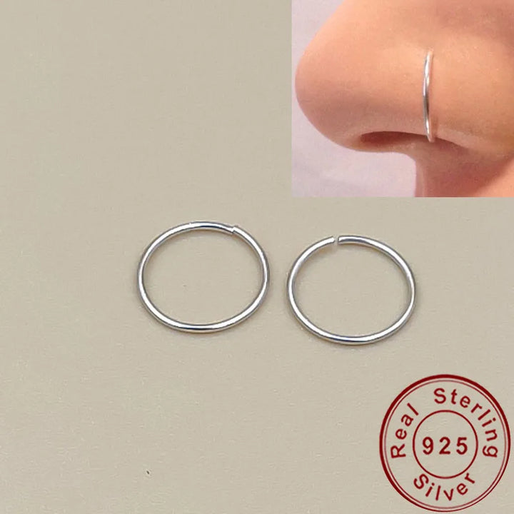 925 silver nose ring lip ring piercing jewelry for women cartilage tragus helix hoop earring small tiny seamless little sleeper