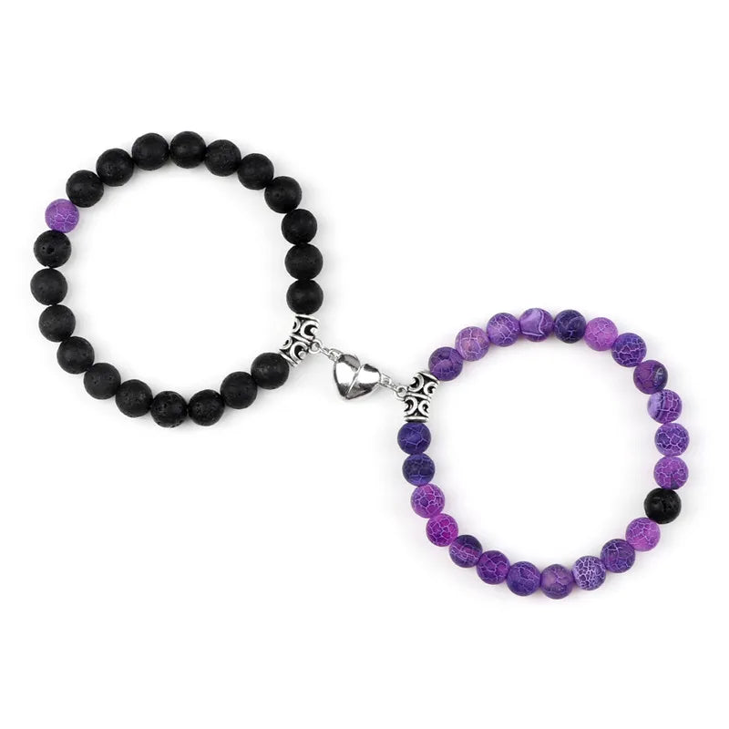 Hot Sale 2Pcs/Set Beads Bracelet For Lovers Natural Stone Distance Heart Magnet Couple Bracelets Friendship Fashion Jewelry Gift