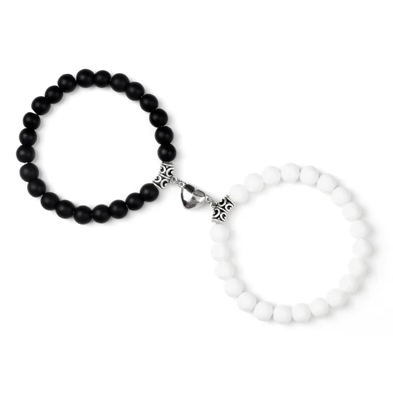 Hot Sale 2Pcs/Set Beads Bracelet For Lovers Natural Stone Distance Heart Magnet Couple Bracelets Friendship Fashion Jewelry Gift
