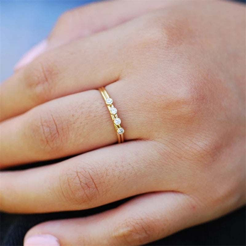 14K Gold Filled White 2MM AAA Zircon Stacking Ring Boho Gold Jewelry Minimalist Knuckle Ring Anillos Mujer Gold Rings for Women