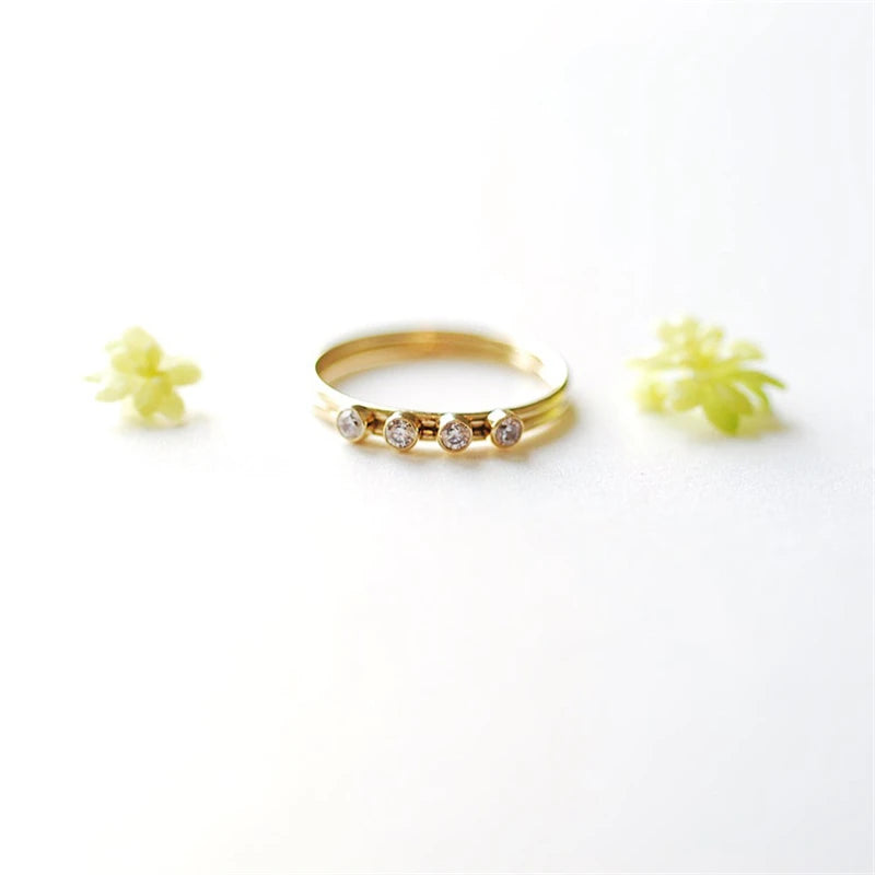 14K Gold Filled White 2MM AAA Zircon Stacking Ring Boho Gold Jewelry Minimalist Knuckle Ring Anillos Mujer Gold Rings for Women