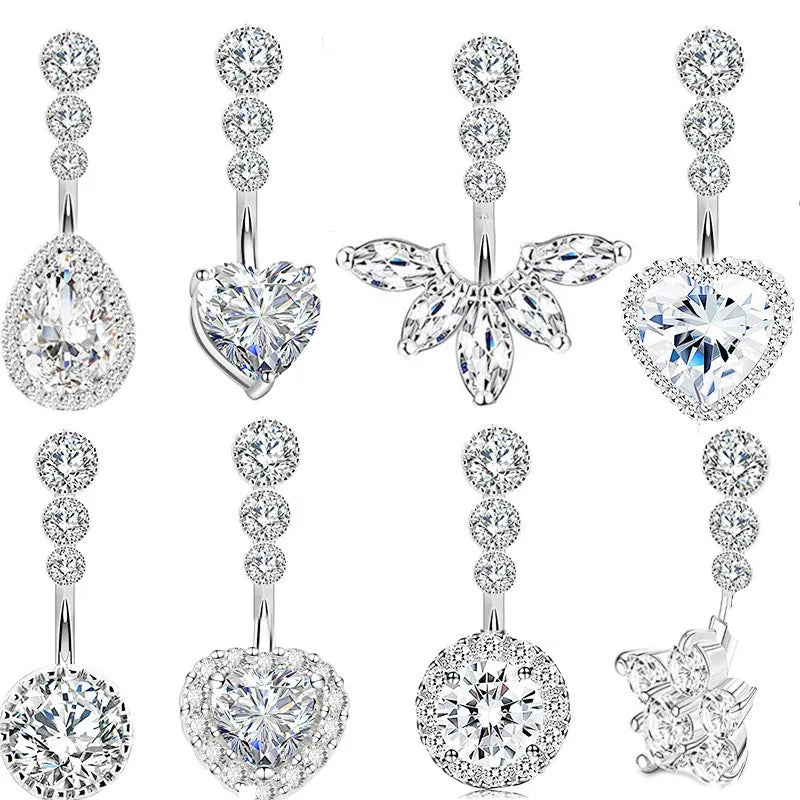 1PCS Crystal Belly Button Rings Surgical Steel Heart Navel Piercing Sexy Flower Belly Rings Body Piercing Ombligo Navel Rings