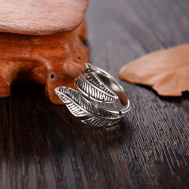 2020 Bijoux Fashion Real 925 Sterling Silver Feather Rings for Women Boho Adjustable S925 Antique Rings Anillos joyas de plata