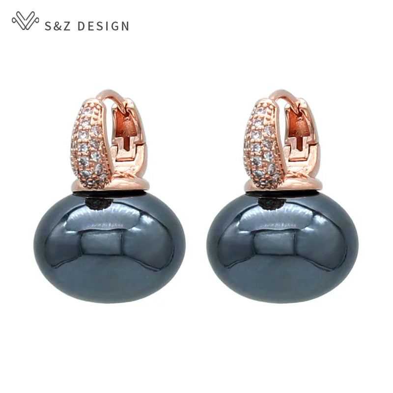 S&Z DESIGN New Fashion Bread Round Big Pearl Dangle Earrings For Women Wedding Jewelry Gift Temperament Cubic Zirconia Eardrop