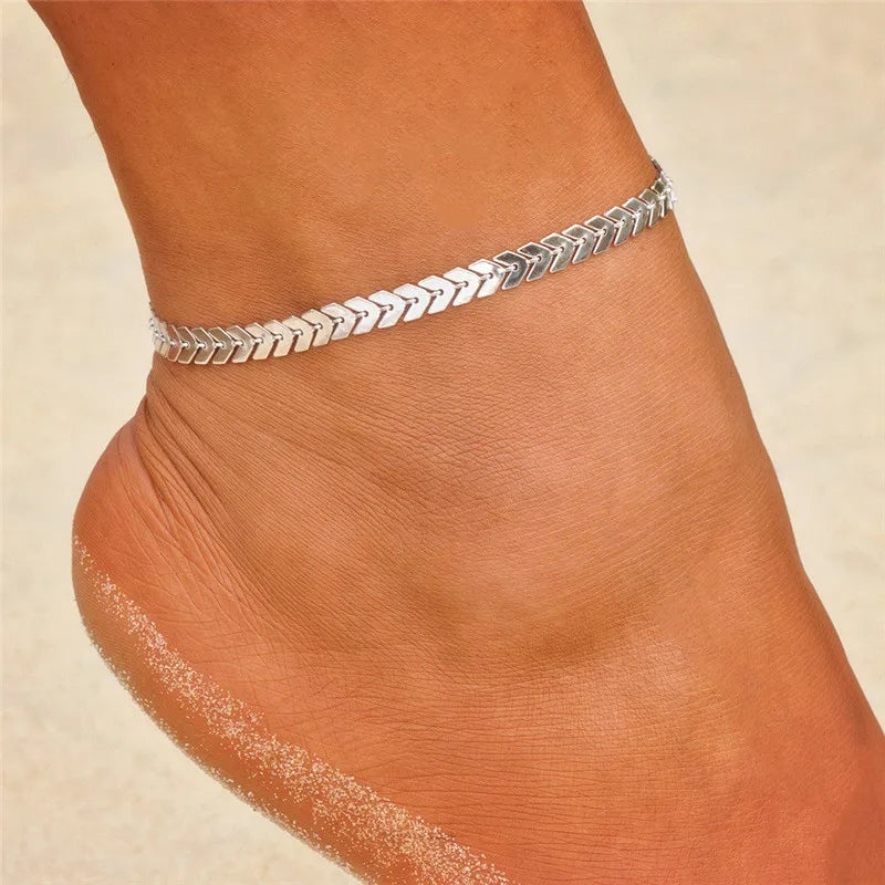 LETAPI Two Layers Chain Heart Style Gold/Silver Color Anklets For Women Bracelets Summer Barefoot Sandals Jewelry On Foot Leg