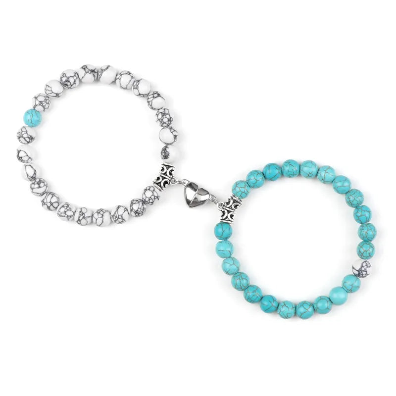 Hot Sale 2Pcs/Set Beads Bracelet For Lovers Natural Stone Distance Heart Magnet Couple Bracelets Friendship Fashion Jewelry Gift