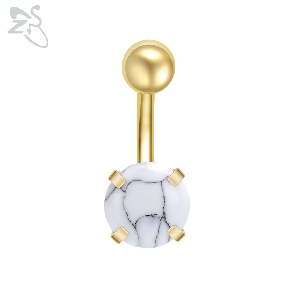 ZS 1 Piece Gold Color Stainless Steel Belly Ring Flower Heart CZ Crystal Navel Belly Button Rings Butterfly Navel Piercings 14G