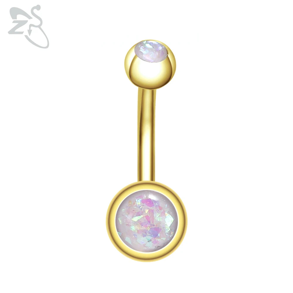 ZS 1 Piece Gold Color Stainless Steel Belly Ring Flower Heart CZ Crystal Navel Belly Button Rings Butterfly Navel Piercings 14G