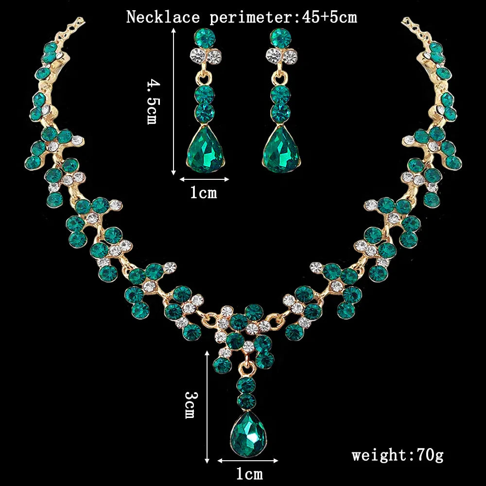 KMVEXO Crystal Bridal Wedding Jewelry Sets Women Gold Color Rhinestone Necklace Long Earrings Set Dress Accessories Bridesmaid