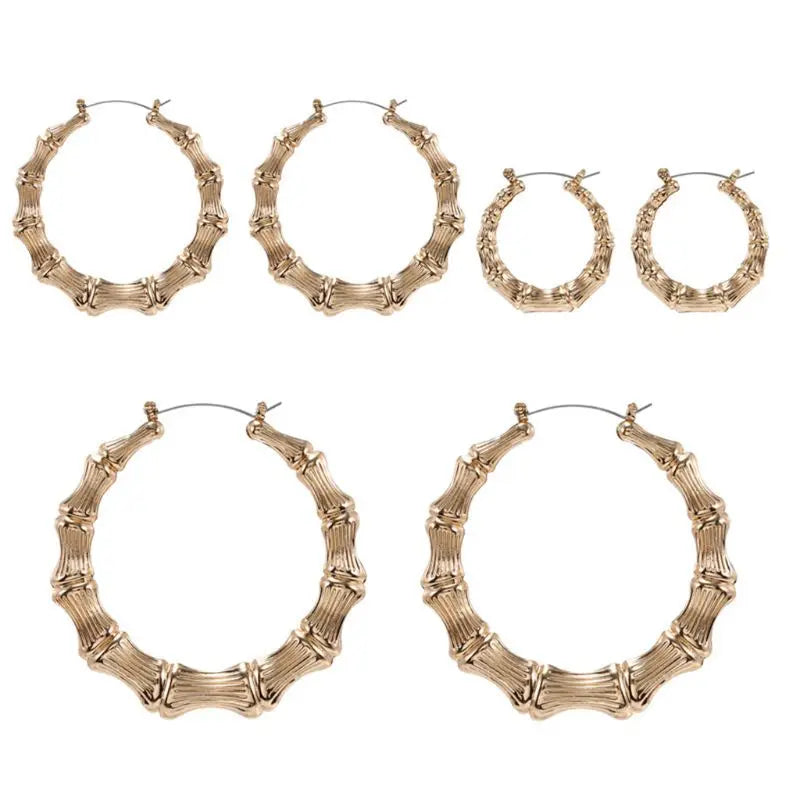 Punk Earrings Sliver Gold Color Big Bamboo Circle Hoop Earrings Large Celebrity Earrings Hoops Jewelry Charms for Women