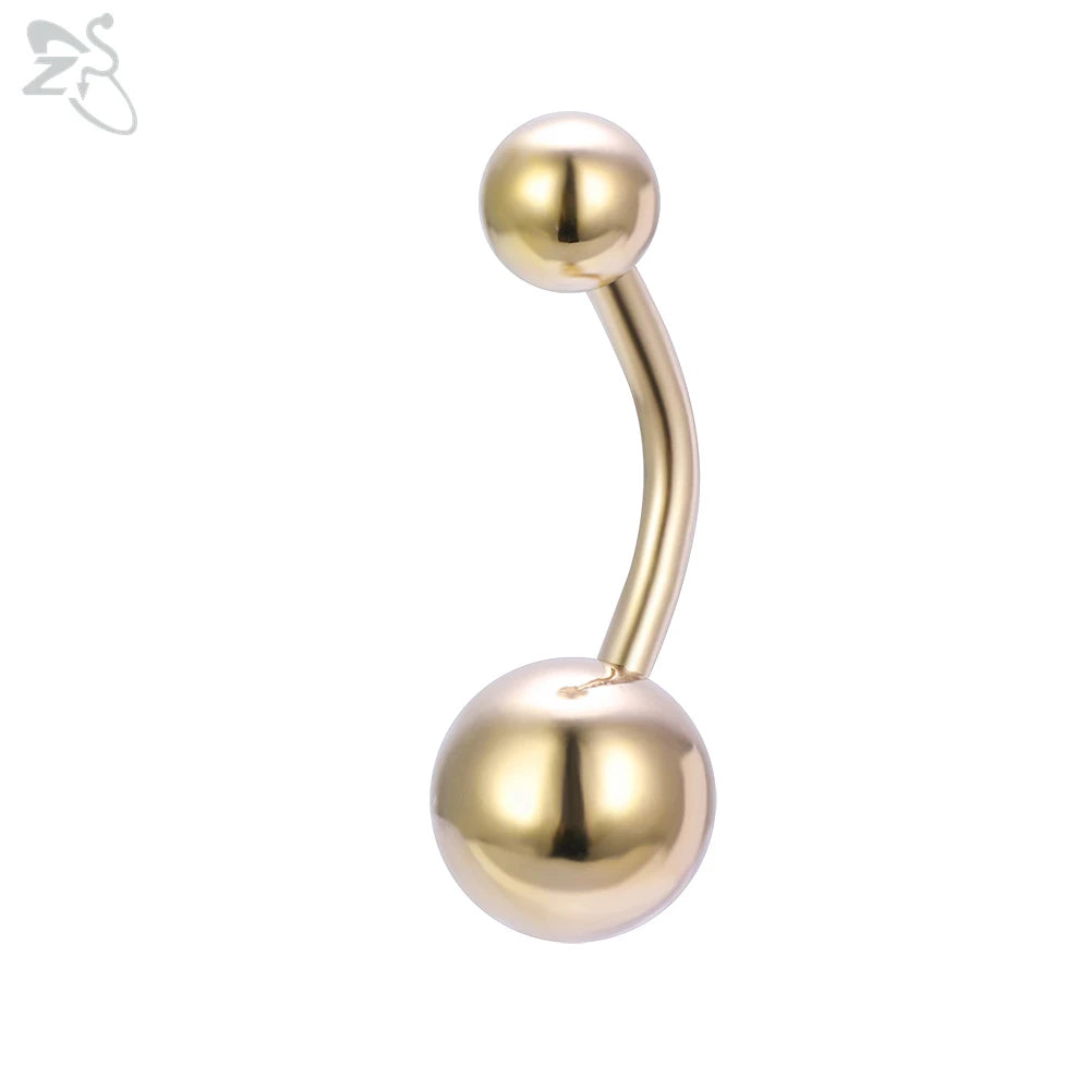 ZS 1 Piece Gold Color Stainless Steel Belly Ring Flower Heart CZ Crystal Navel Belly Button Rings Butterfly Navel Piercings 14G