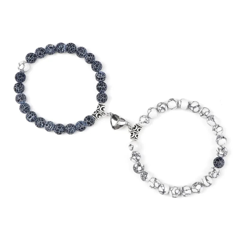 Hot Sale 2Pcs/Set Beads Bracelet For Lovers Natural Stone Distance Heart Magnet Couple Bracelets Friendship Fashion Jewelry Gift