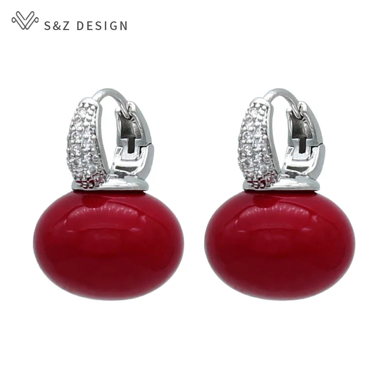 S&Z DESIGN New Fashion Bread Round Big Pearl Dangle Earrings For Women Wedding Jewelry Gift Temperament Cubic Zirconia Eardrop