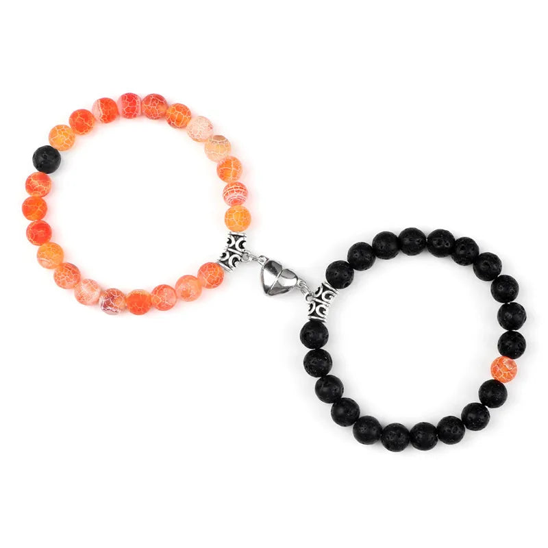 Hot Sale 2Pcs/Set Beads Bracelet For Lovers Natural Stone Distance Heart Magnet Couple Bracelets Friendship Fashion Jewelry Gift