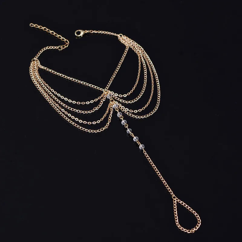 New Beach Barefoot Sandal Jewelry Elegant Bride Sexy Women's Fashion Charm Layer Chain Link Crystal Beads Foot Anklet Bracelet