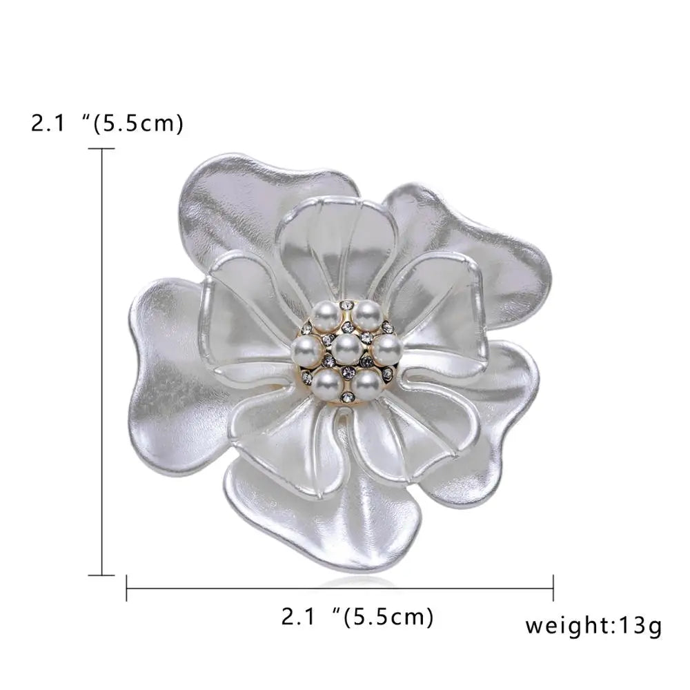 Rinhoo Imitation Pearls Camellia Flower Brooch Pins Plant Brooches For Women Fashion Wedding Party Jewelry Elegant Girls Gifts