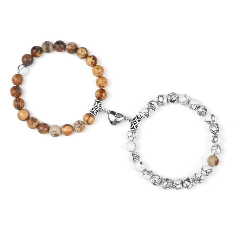 Hot Sale 2Pcs/Set Beads Bracelet For Lovers Natural Stone Distance Heart Magnet Couple Bracelets Friendship Fashion Jewelry Gift