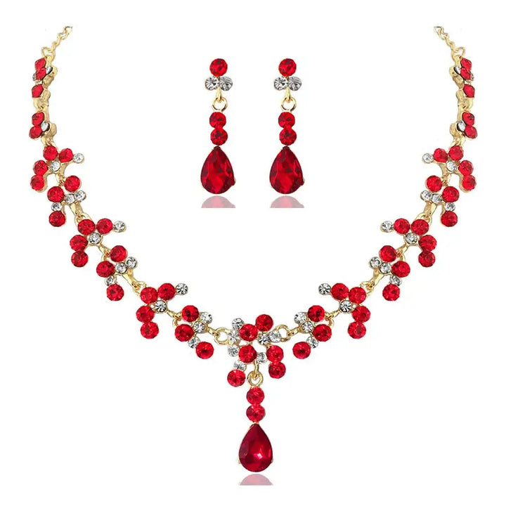 KMVEXO Crystal Bridal Wedding Jewelry Sets Women Gold Color Rhinestone Necklace Long Earrings Set Dress Accessories Bridesmaid