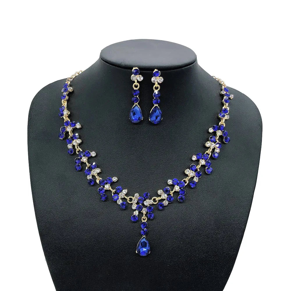 KMVEXO Crystal Bridal Wedding Jewelry Sets Women Gold Color Rhinestone Necklace Long Earrings Set Dress Accessories Bridesmaid