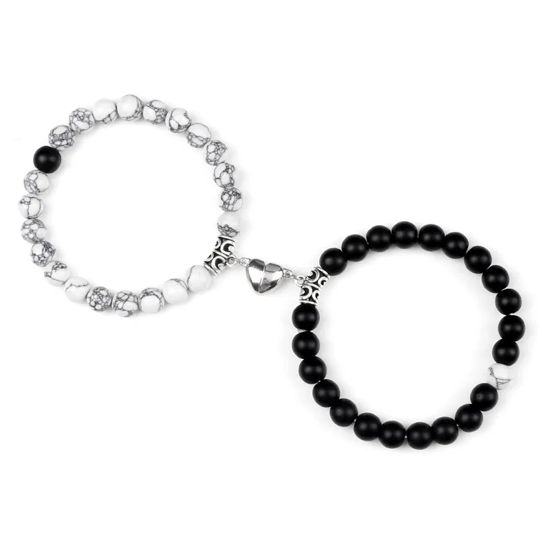 Hot Sale 2Pcs/Set Beads Bracelet For Lovers Natural Stone Distance Heart Magnet Couple Bracelets Friendship Fashion Jewelry Gift
