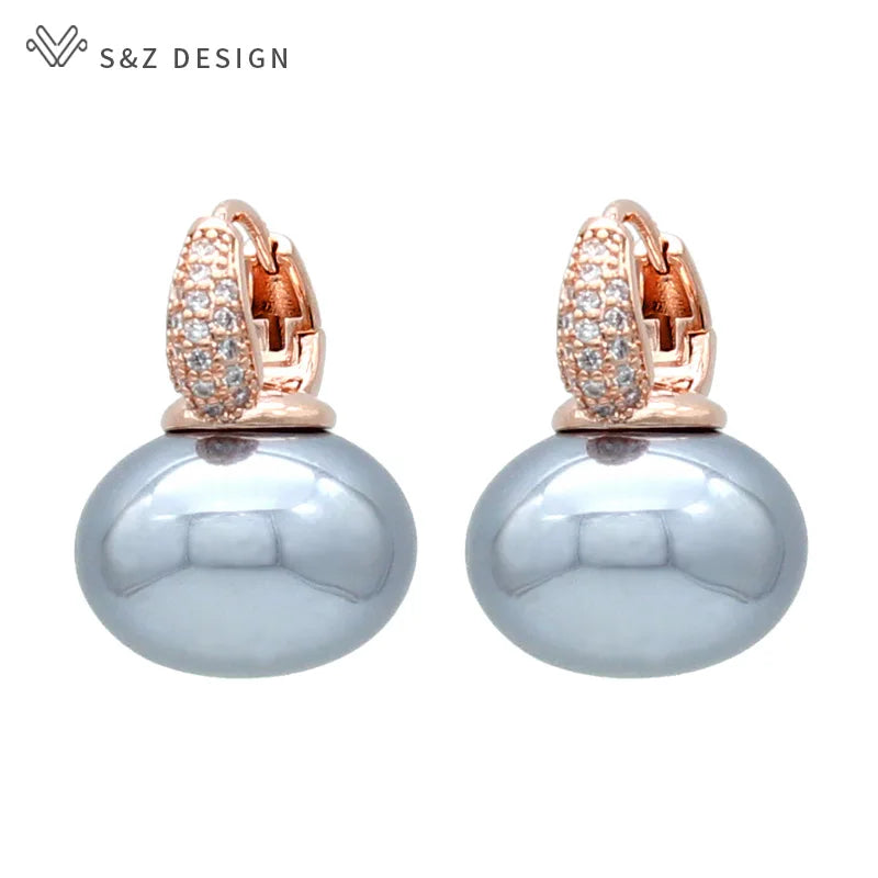 S&Z DESIGN New Fashion Bread Round Big Pearl Dangle Earrings For Women Wedding Jewelry Gift Temperament Cubic Zirconia Eardrop