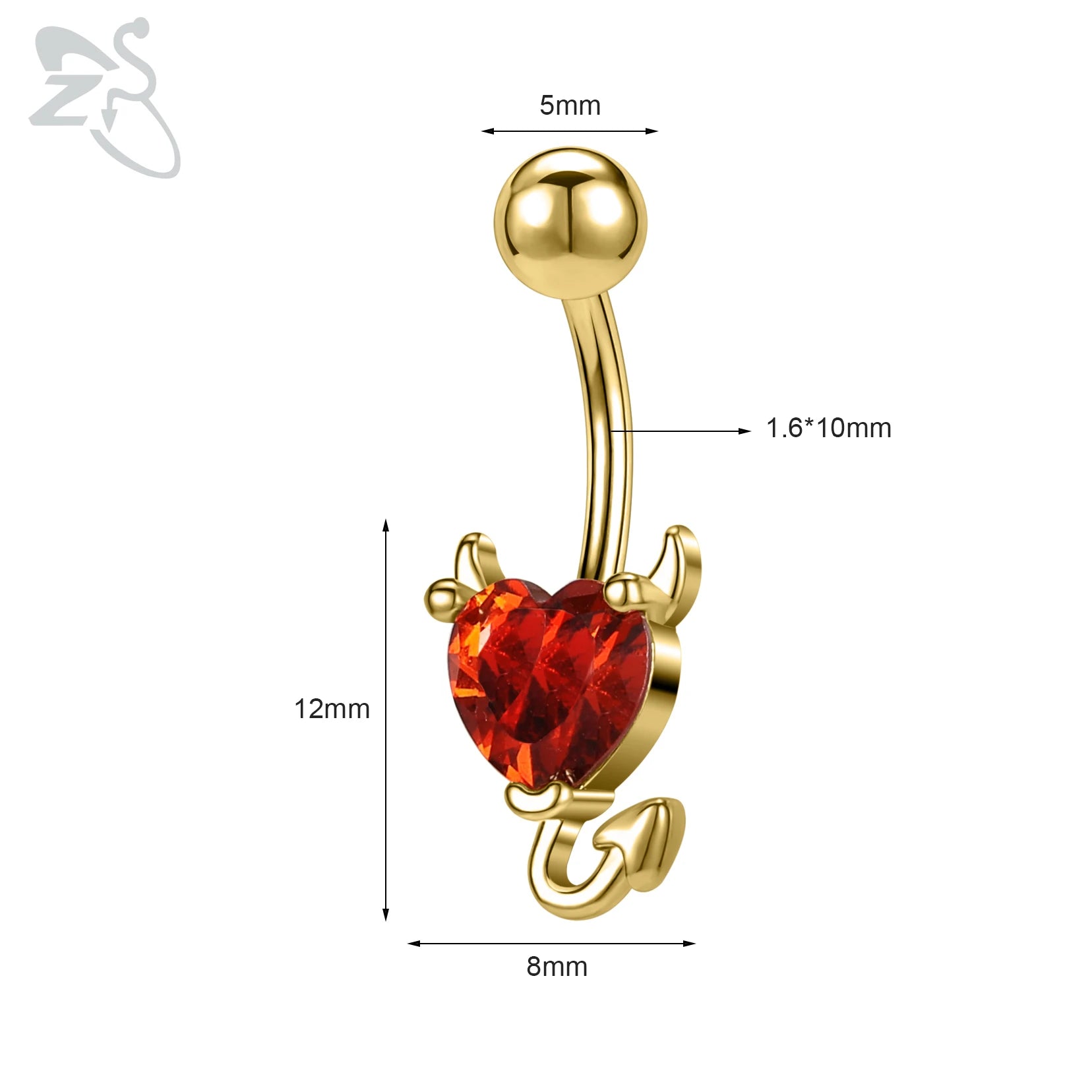 ZS 1 Piece Gold Color Stainless Steel Belly Ring Flower Heart CZ Crystal Navel Belly Button Rings Butterfly Navel Piercings 14G